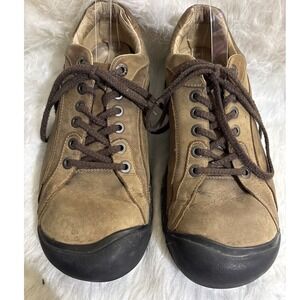 KEEN Mens 11.5 Brown Leather Low Top Sneakers 1365-SLBK Oil Resistant Anti Slip